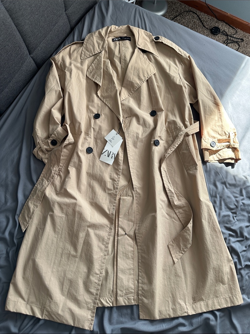 Zara Tan Double-Breasted Trench Coat with Belt